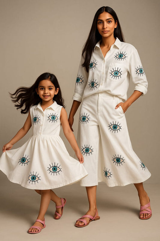 Pre Order: White Evil Eye Embroidered Dress