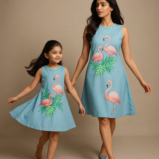 Pre Order: Blue Hand Painted Swan Dress