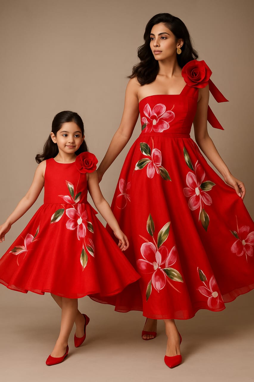 Pre Order: Red Hand Painted One Shoulder  Dress