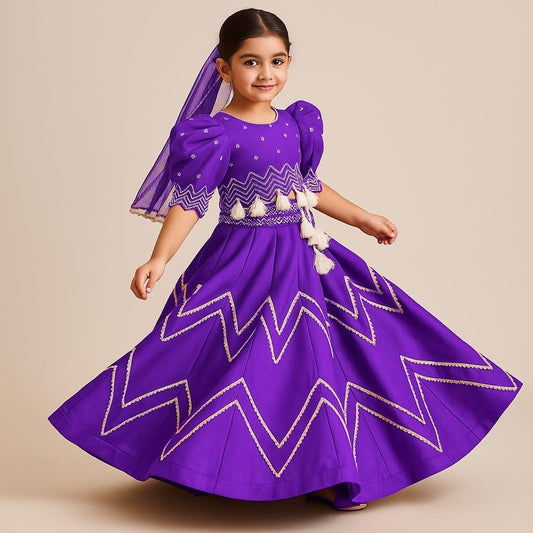 Pre Order: Embroidered Purple Top And Lehenga With Net Dupatta