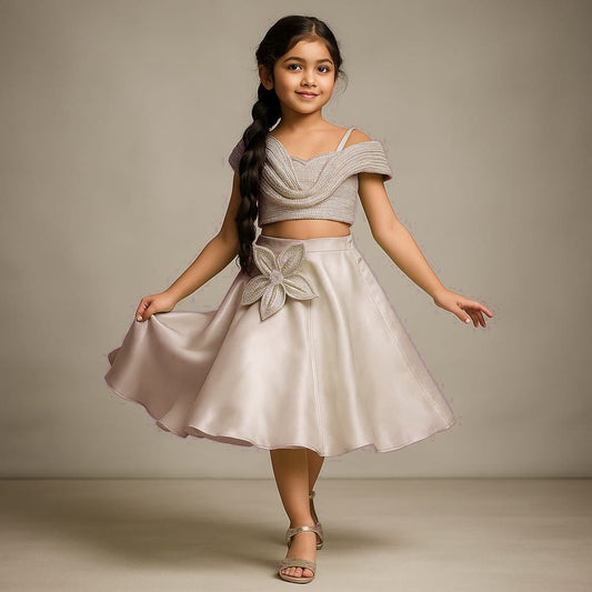 Pre Order: Sequin Embellished Strappy Top With Stiff Belt And Skirt