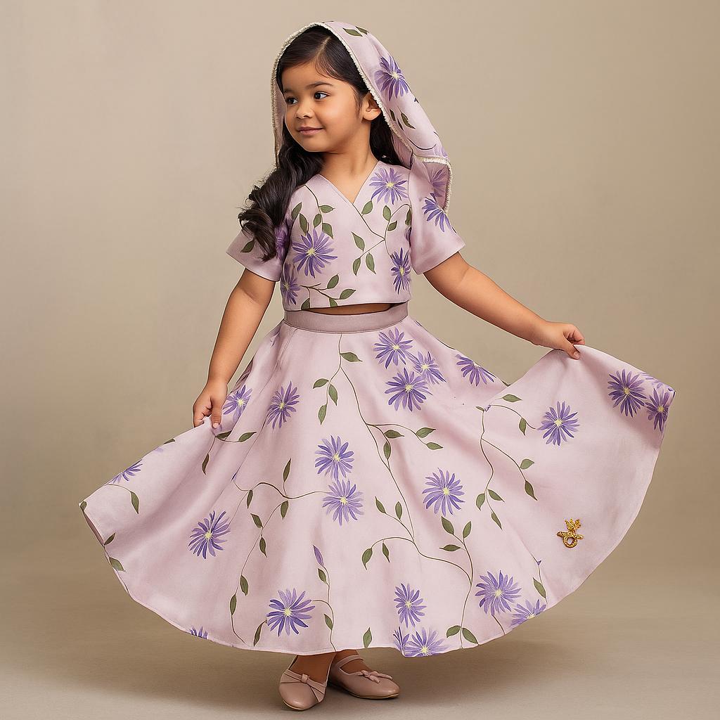 Pre Order: Handpainted Top With Lehenga And Dupatta