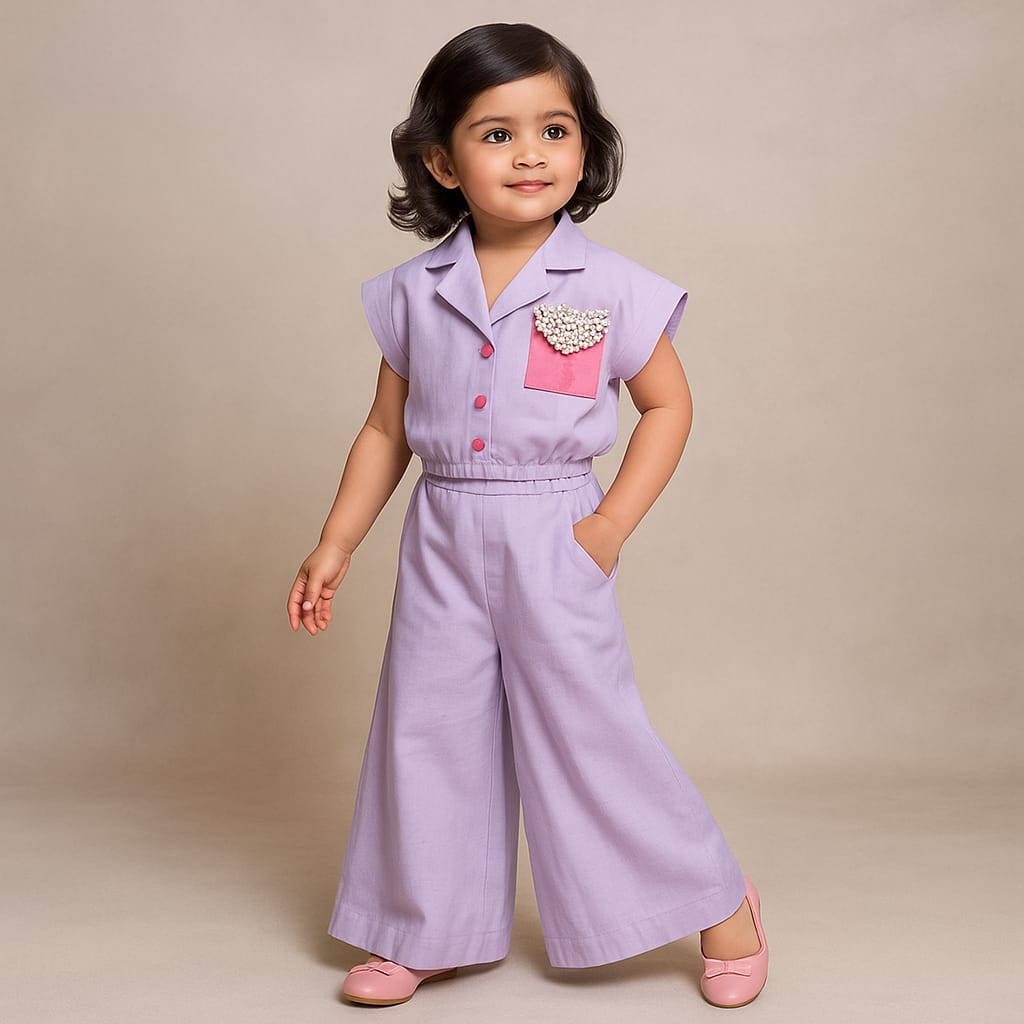 RTD Contrasting Patch Pocket Detail Lavender Top And Pant