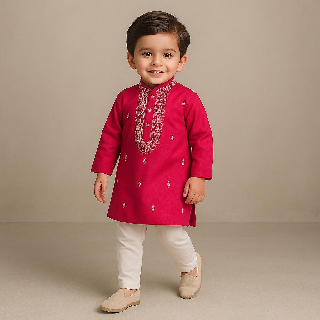 Pre Order: Embroidered Pink Kurta With Churidar