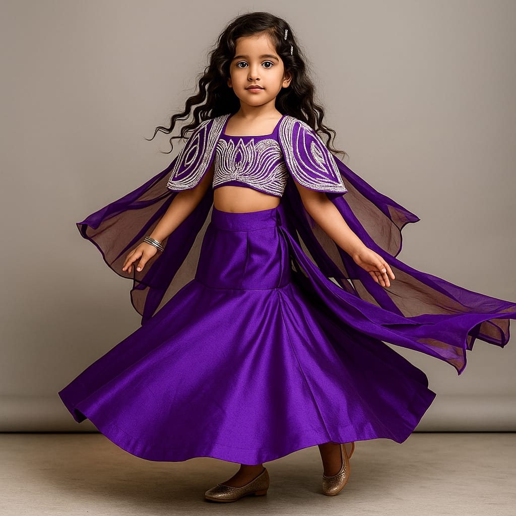 Pre Order:Moti Hand Work On Cape N Blouse With Fish Cut Lehanga