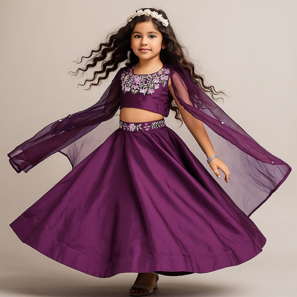 Pre Order :Thread Embroidery Blouse With Cape N Lehenga