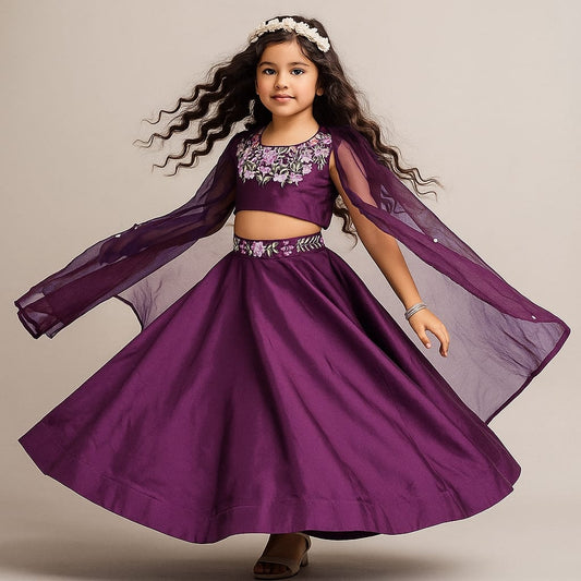 Pre Order :Thread Embroidery Blouse With Cape N Lehenga