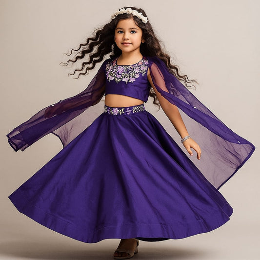 RTD Pre Order :Thread Embroidery Blouse With Cape N Lehenga