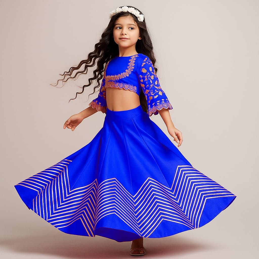 Pre Order:Zari Embroidery With Sequence Work On Blouse N Gota Detailing On Lehanga