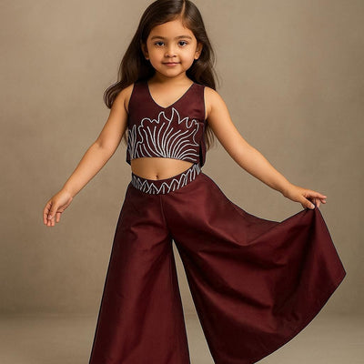 Pre Order: Brick Halter Neck Back Bow Enhanced Top With Flared Palazzo
