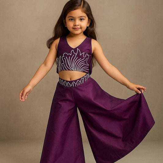 Pre Order: Wine Halter Neck Back Bow Enhanced Top With Flared Palazzo