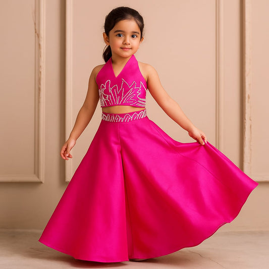 Pre Order: Halter Neck Back Bow Enhanced Top With Flared Palazzo