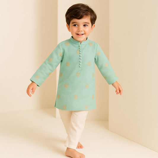 Pre Order: Blue Kurta With Detailed Loop Buttons And Pyjama