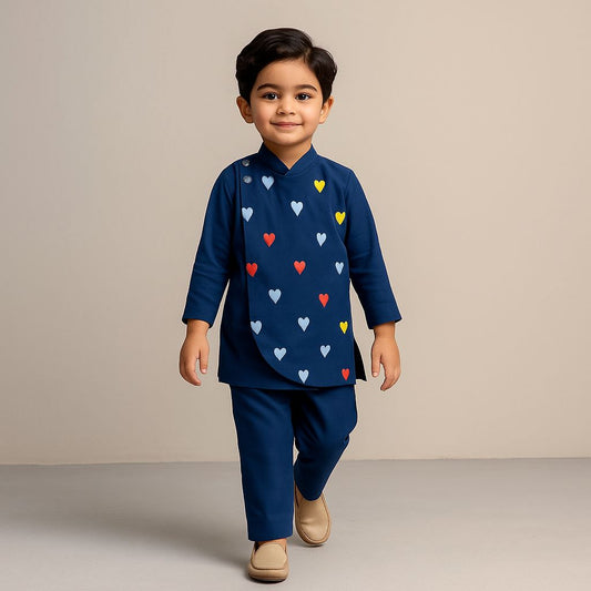 Pre Order: Blue Heart Embroidered Flap Kurta And Pyjama