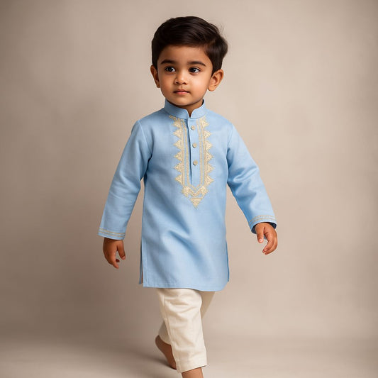 Pre Order: Blue Gota Embroidered Kurta And Pyjama