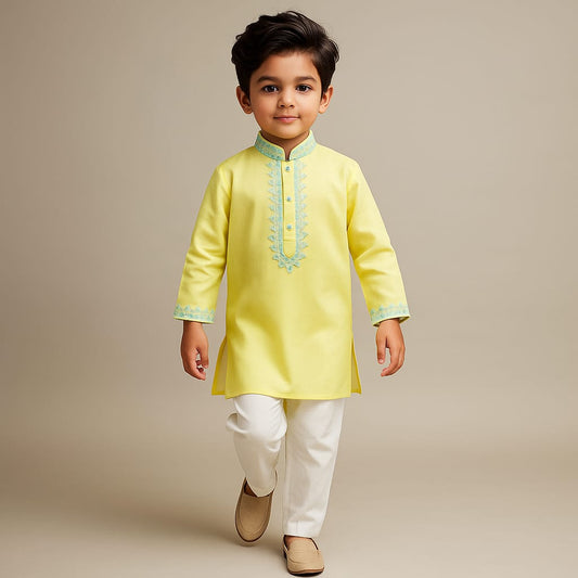 Pre Order: Fuax Mirror And Gota Lace Detail Kurta And Pyjama