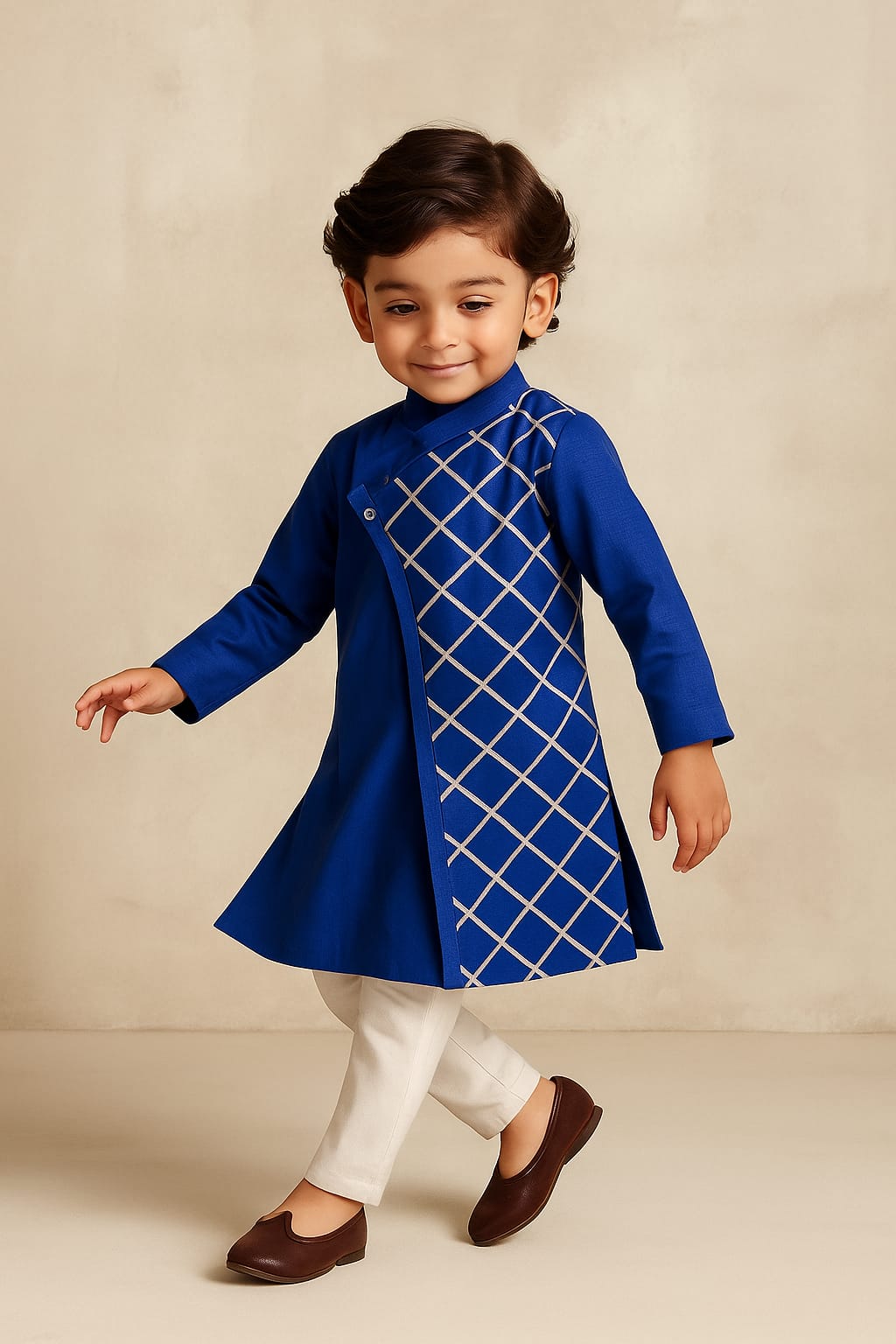 Pre Order: Blue Pleated One Side Flap Stylish Kurta With Pant
