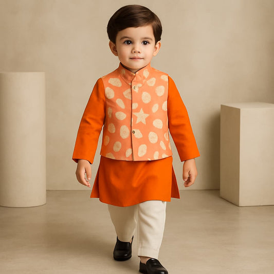 Pre Order: Orange Stylish Draped Printed Flap Kurta And Pyjama