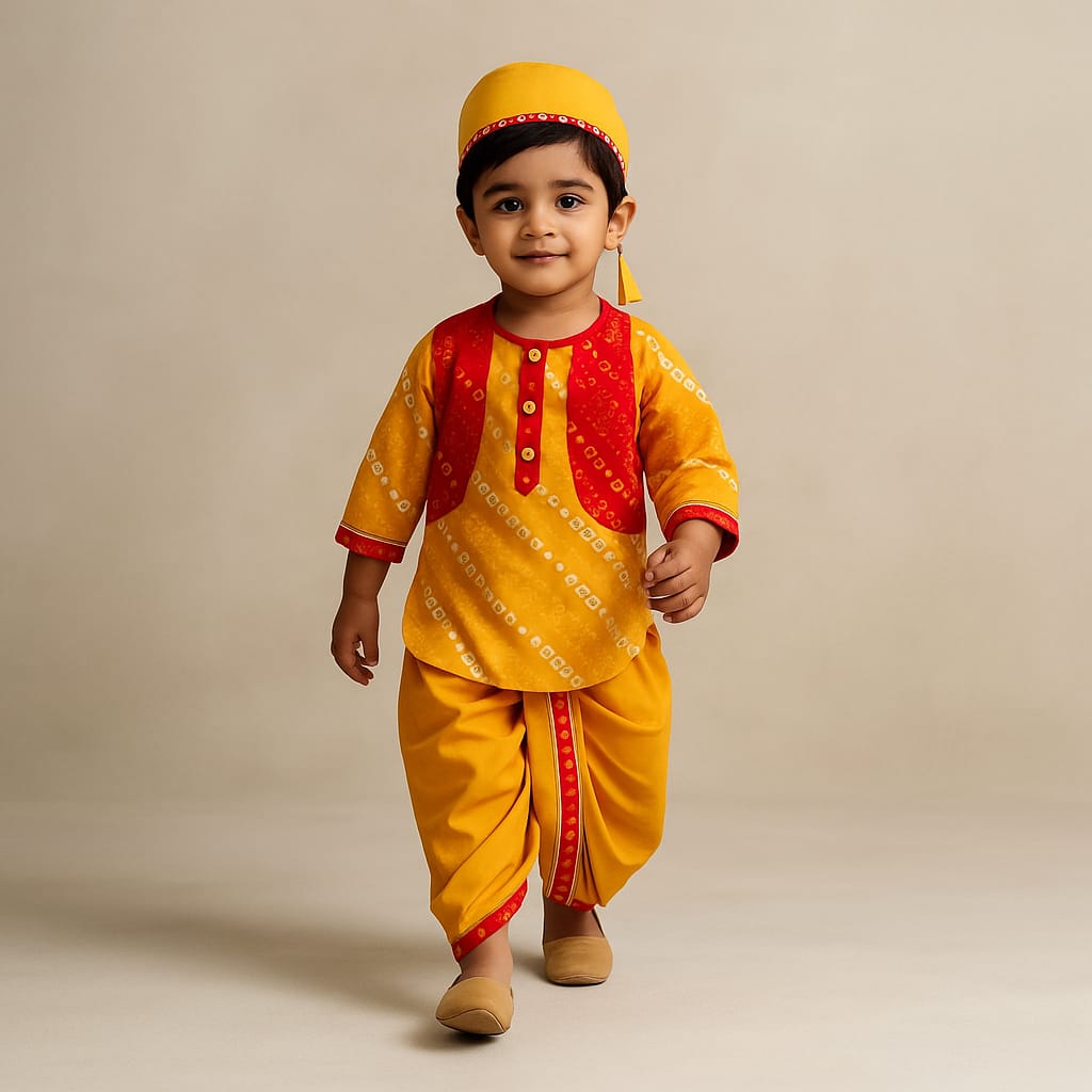 Pre Order: Bandhani Printed Kurta And Dhoti