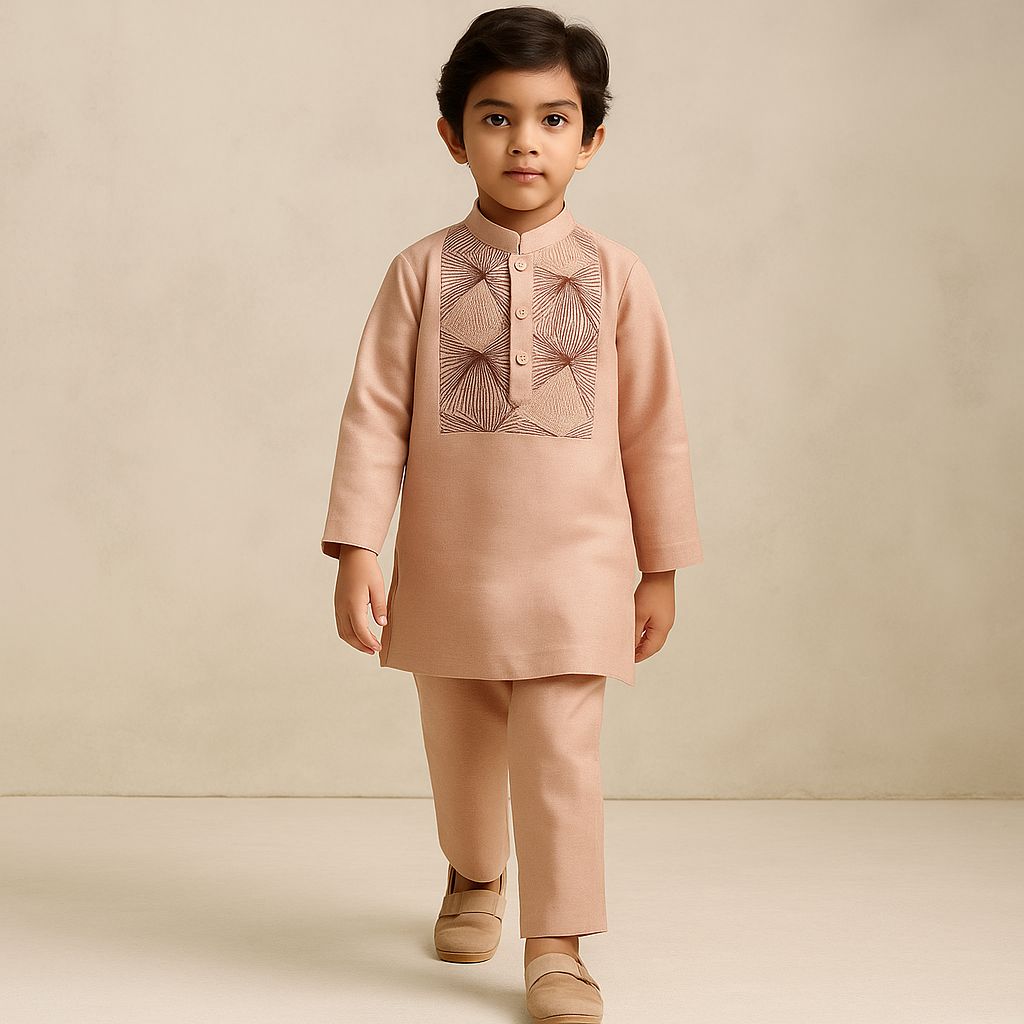 Pre Order: Peach Embroidered Kurta And Pyjama