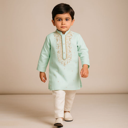 Pre Order: Blue Hand Embroidered Kurta And Churidar