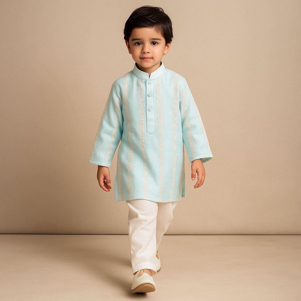 Pre Order: Blue Embroidered Kurta With Pyjama