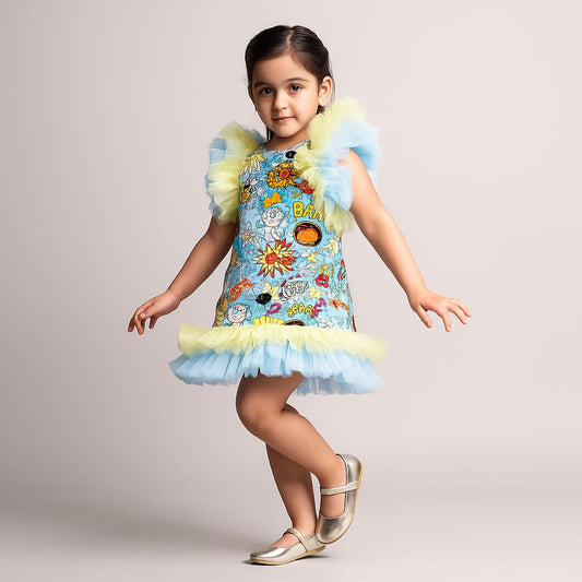 Pre Order: Multicolour Printed Ruffled Dress