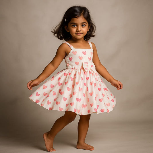 Pre Order: Heart Printed Strappy Dress And Bowie