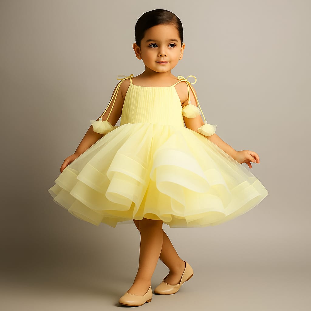 Pre Order: Yellow Layered Dress With Tie Up Shoulder Straps