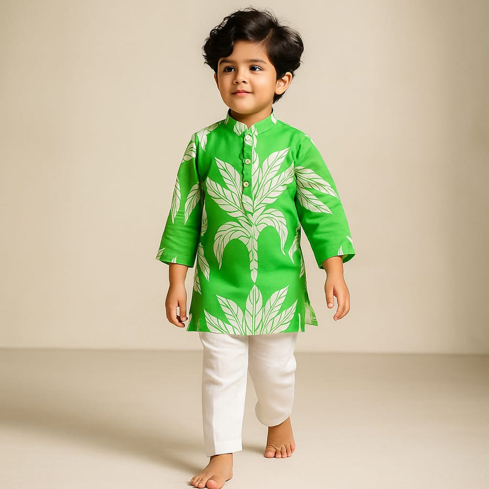 Pre Order: Printed Green Kurta With Pyjama
