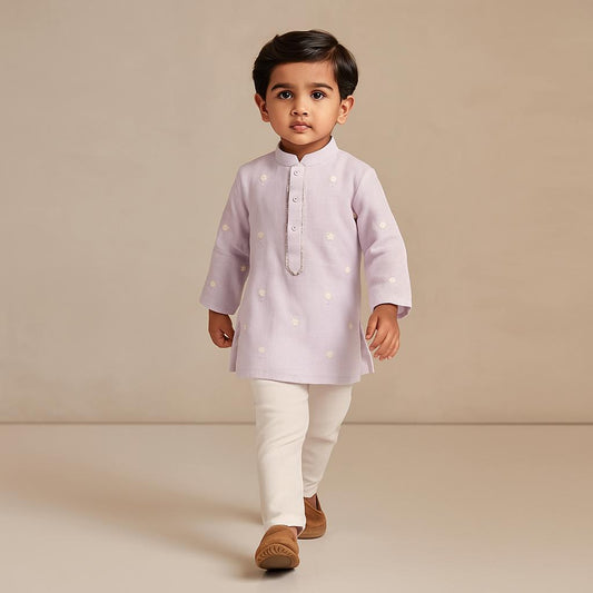 Pre Order: Purple Floral Embroidered Kurta With Pyjama