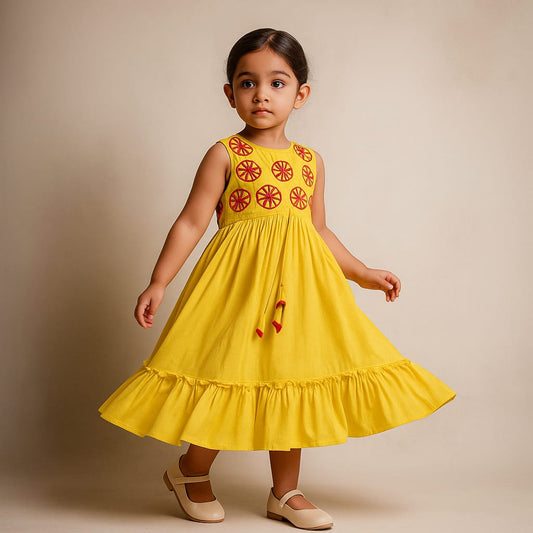 Pre Order: Beads Embroidered Ruffled Hem Yellow Kurti