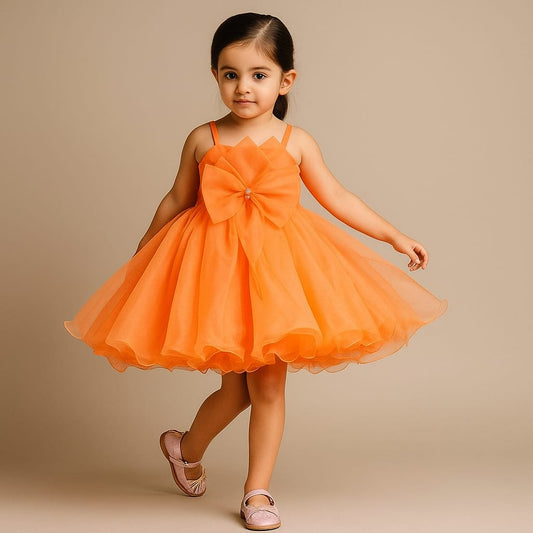 Pre Order: Spaghetti Straps Sleeveless Organza Orange Dress