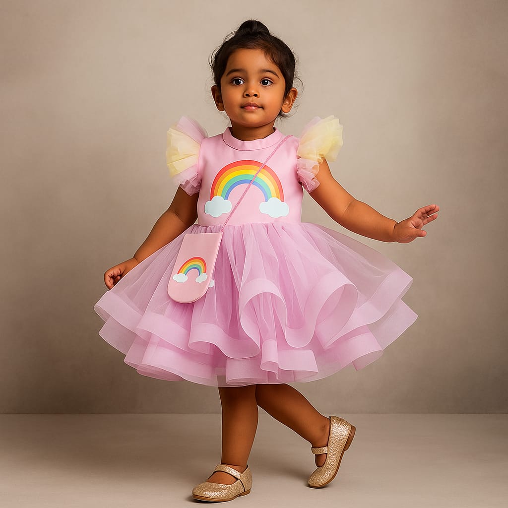 Pre Order: Ruby Rainbow Dress With Matching Sling Bag