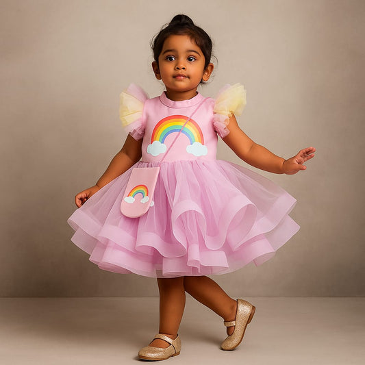 Pre Order: Ruby Rainbow Dress With Matching Sling Bag