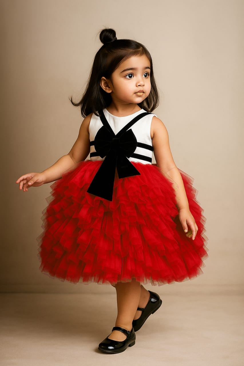 Pre Order: Detailed Ruffle White And Red Frilly Party Dress