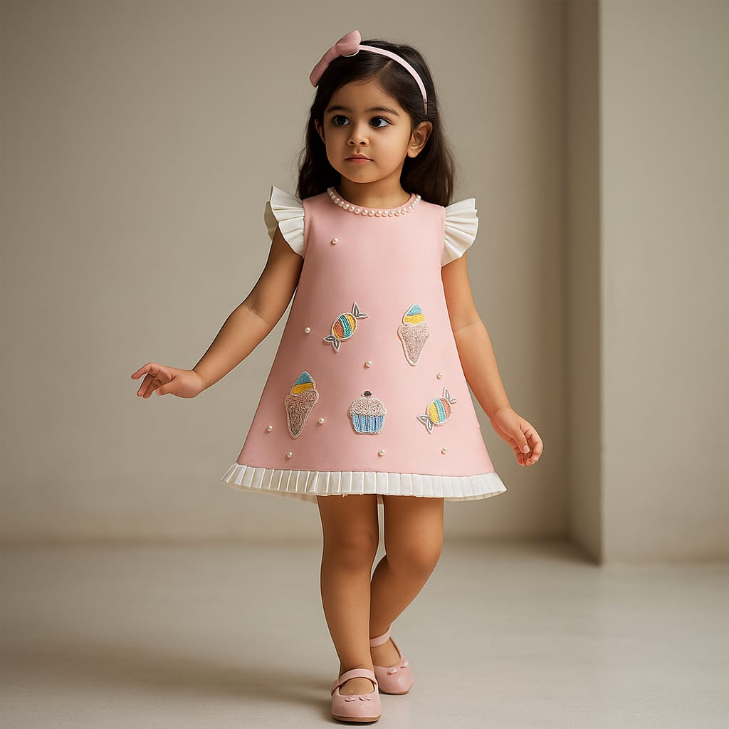 Pre Order: Cute Candy Embroidered Peach Dress