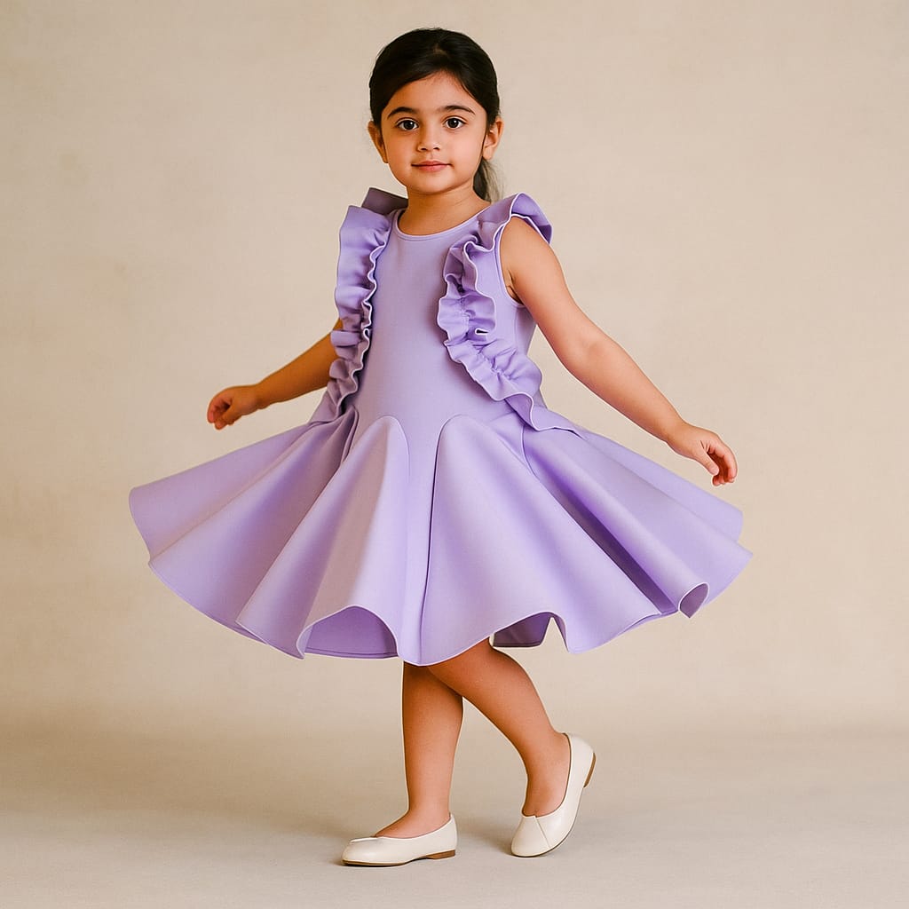 Pre Order: Lavender Ruffled Dress With Flared Hem