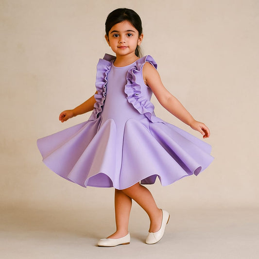 Pre Order: Lavender Ruffled Dress With Flared Hem