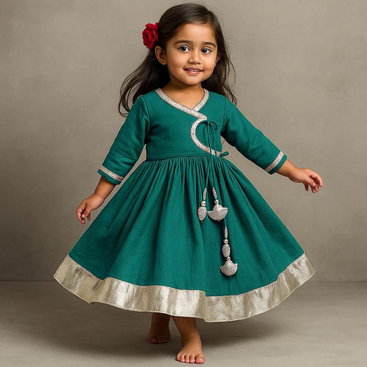 Pre Order: Front Dual Knot Rama Green Kurti