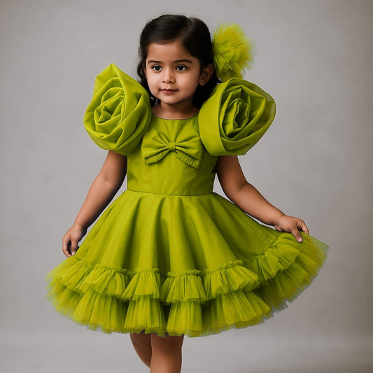 Pre Order: Elegant Neon Rosy Sleeves Dress