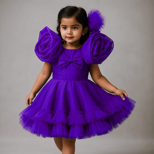 Pre Order: Elegant Purple Rosy Sleeves Dress