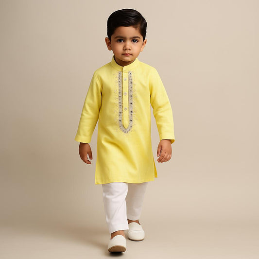 Pre Order: Mirror And Pearl Embroidered Kurta With Pyjama