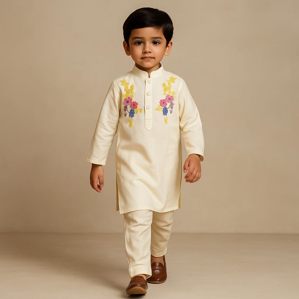 Pre Order: Floral Embroidered Kurta With Pyjama
