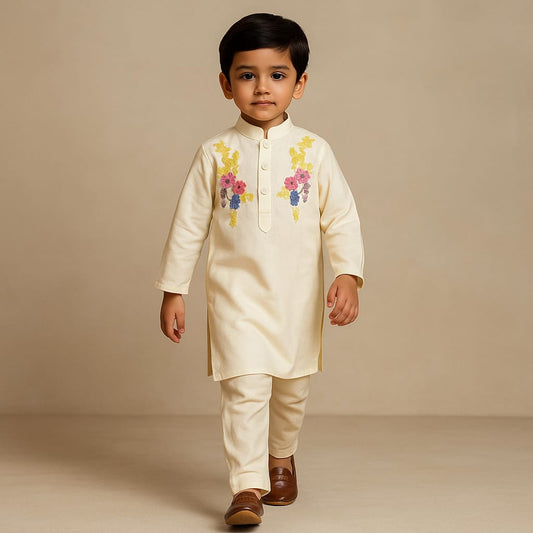 Pre Order: Floral Embroidered Kurta With Pyjama
