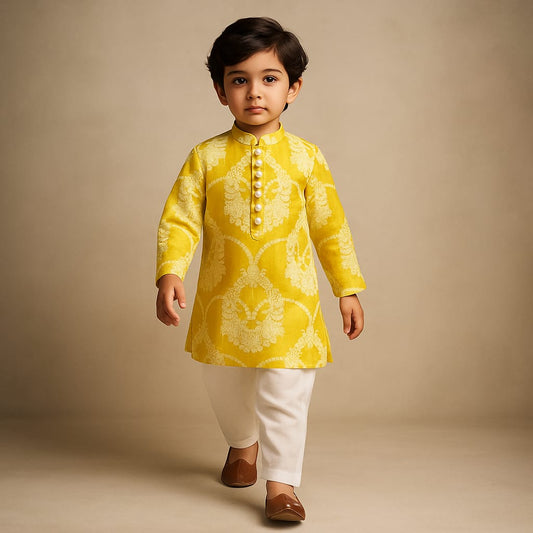 Pre Order: Mustard printed Kurta With Pyjama