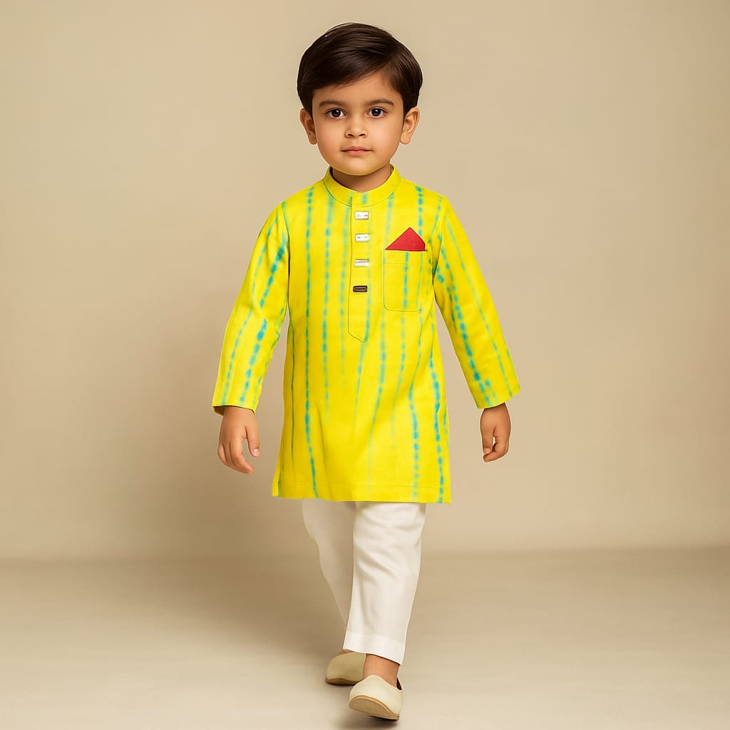 Pre Order: Yellow Printed Embellished Kurta With Pyjama