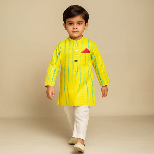 Pre Order: Yellow Printed Embellished Kurta With Pyjama