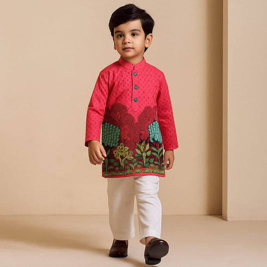 Pre Order: Printed Pink Kurta And Pyjama