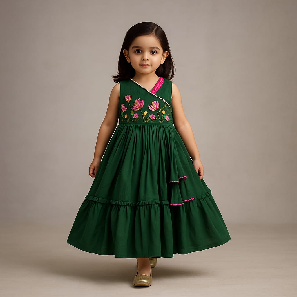 Pre Order: Green Multicolour Floral Embroidered Kurti